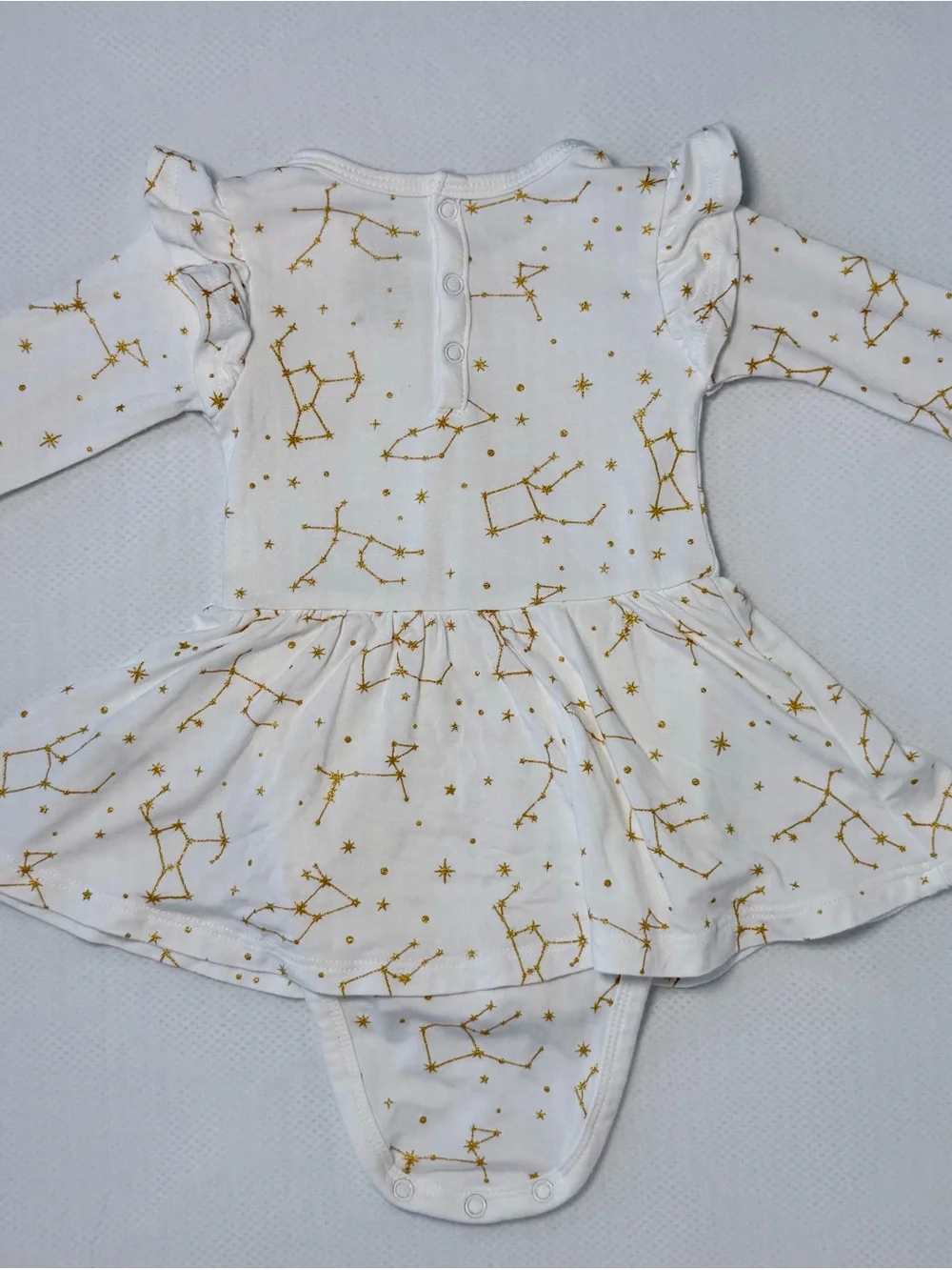 Kyte Baby Cloud Constellation Twirl Bodysuit Dress 3–6M Bamboo Gold Shimmer